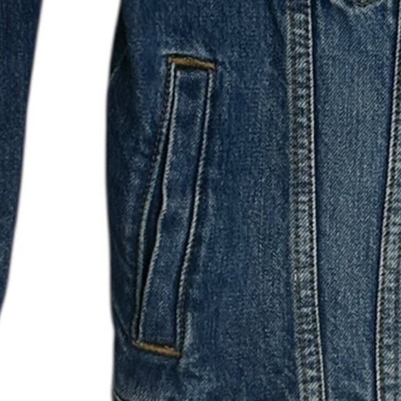 Gap Kids Blue Denim Jacket Size L Cropped Bomber Jean Pockets Cotton‎ Trucker - Picture 4 of 5